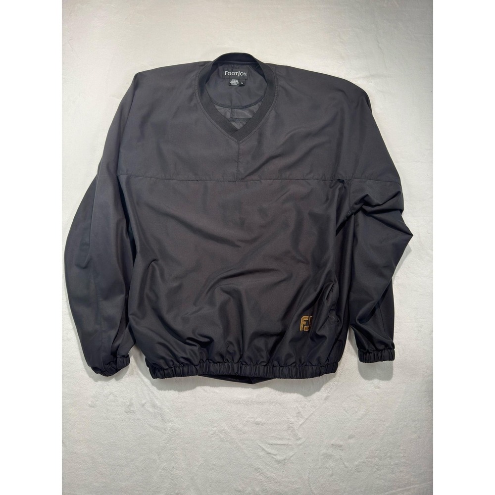 FootJoy Jacket Mens Large Black V Neck Windbreaker Pullover Golf Logo Shell